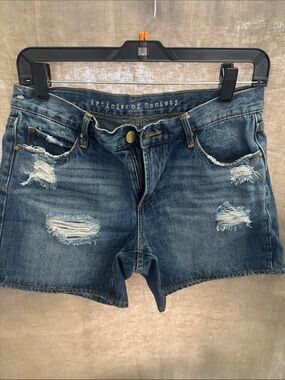 Articles Of Society Mid-Rise Distressed Denim Jean Shorts - Blue Wash